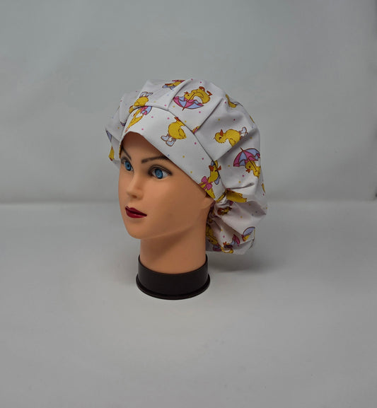 Adjustable Bouffant Scrub Cap. Ducks in Rainboots