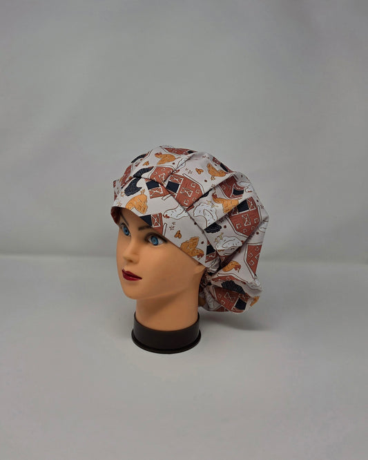 Adjustable Bouffant Scrub Cap. Chickens & Barns