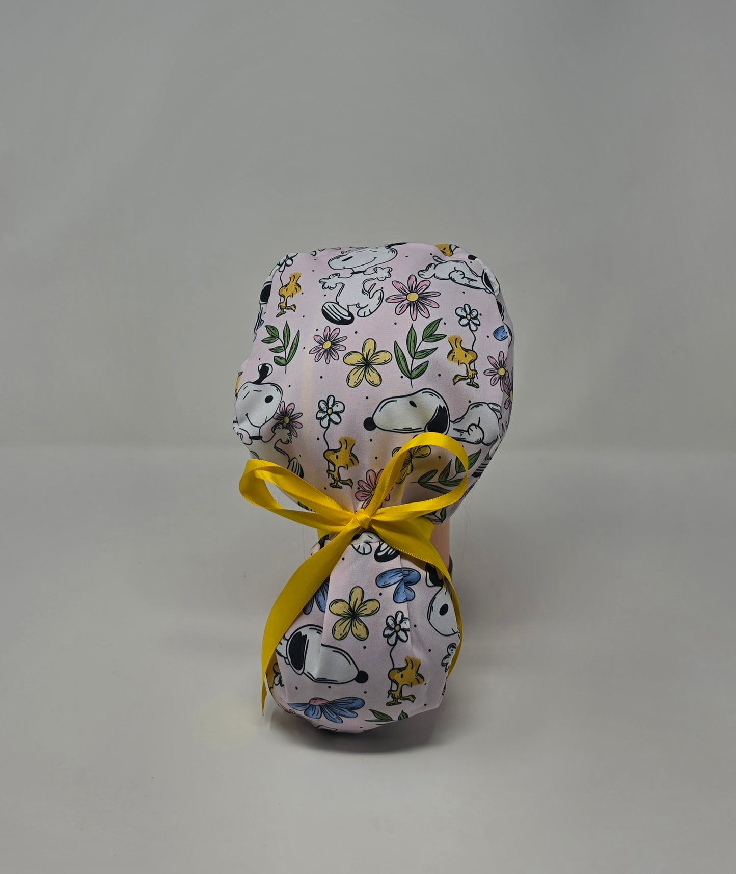 Ponytail Scrub Cap. White dog