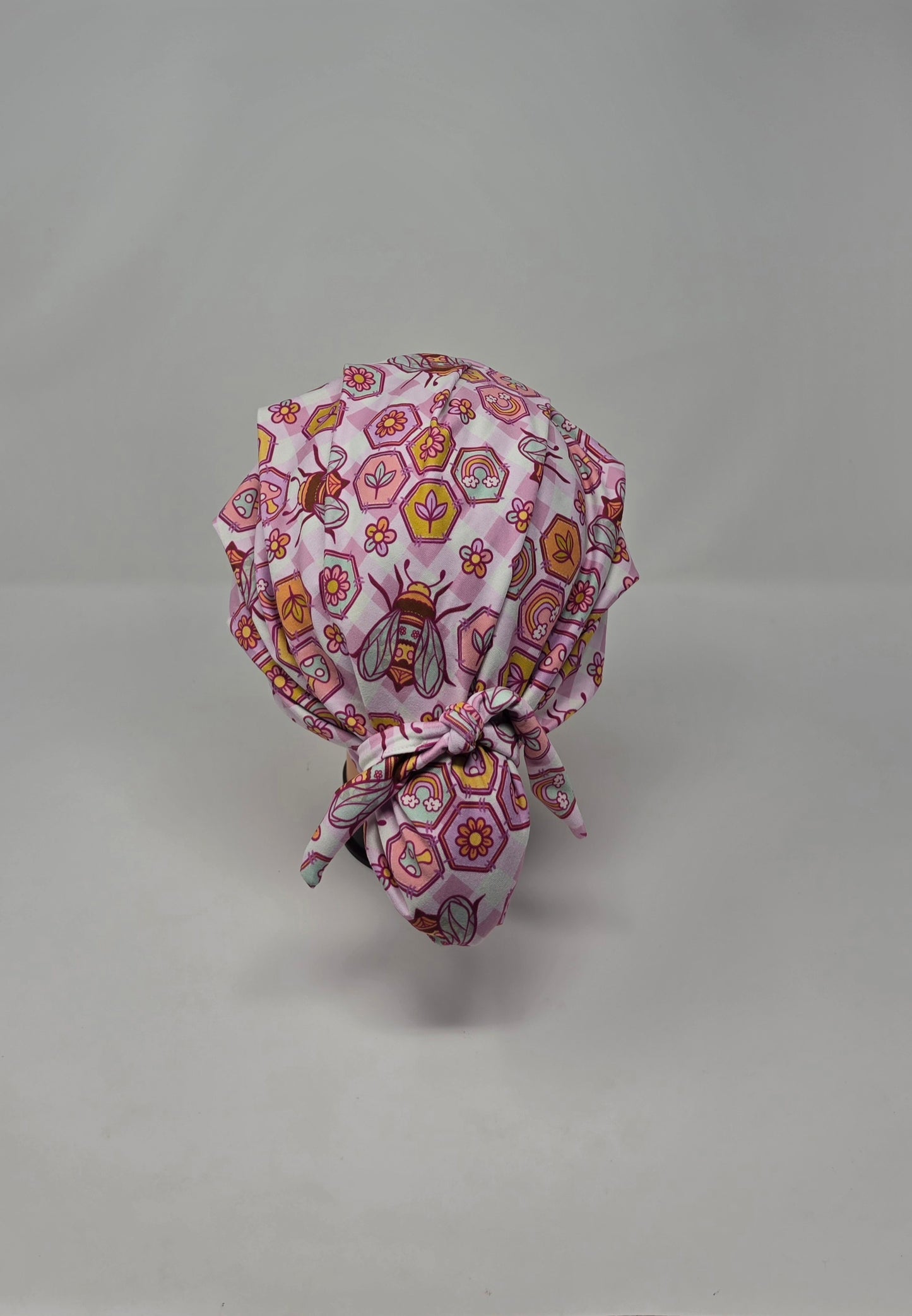 Headband Scrub Cap. Pink Bees