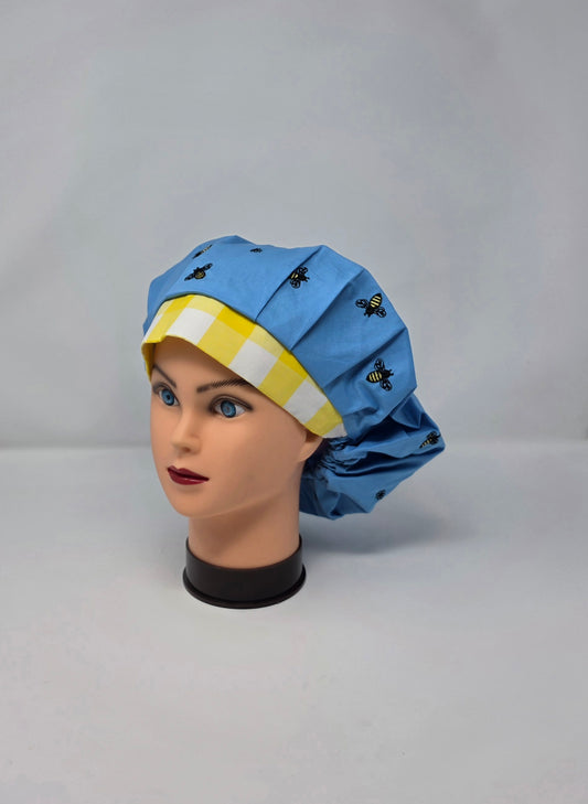 Adjustable Bouffant Scrub Cap. Embroidered Bees