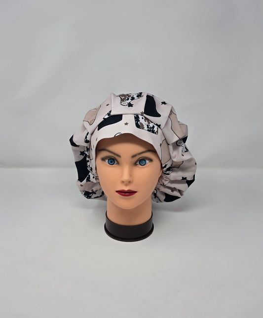 Adjustable Bouffant Scrub Cap. Cow Tags