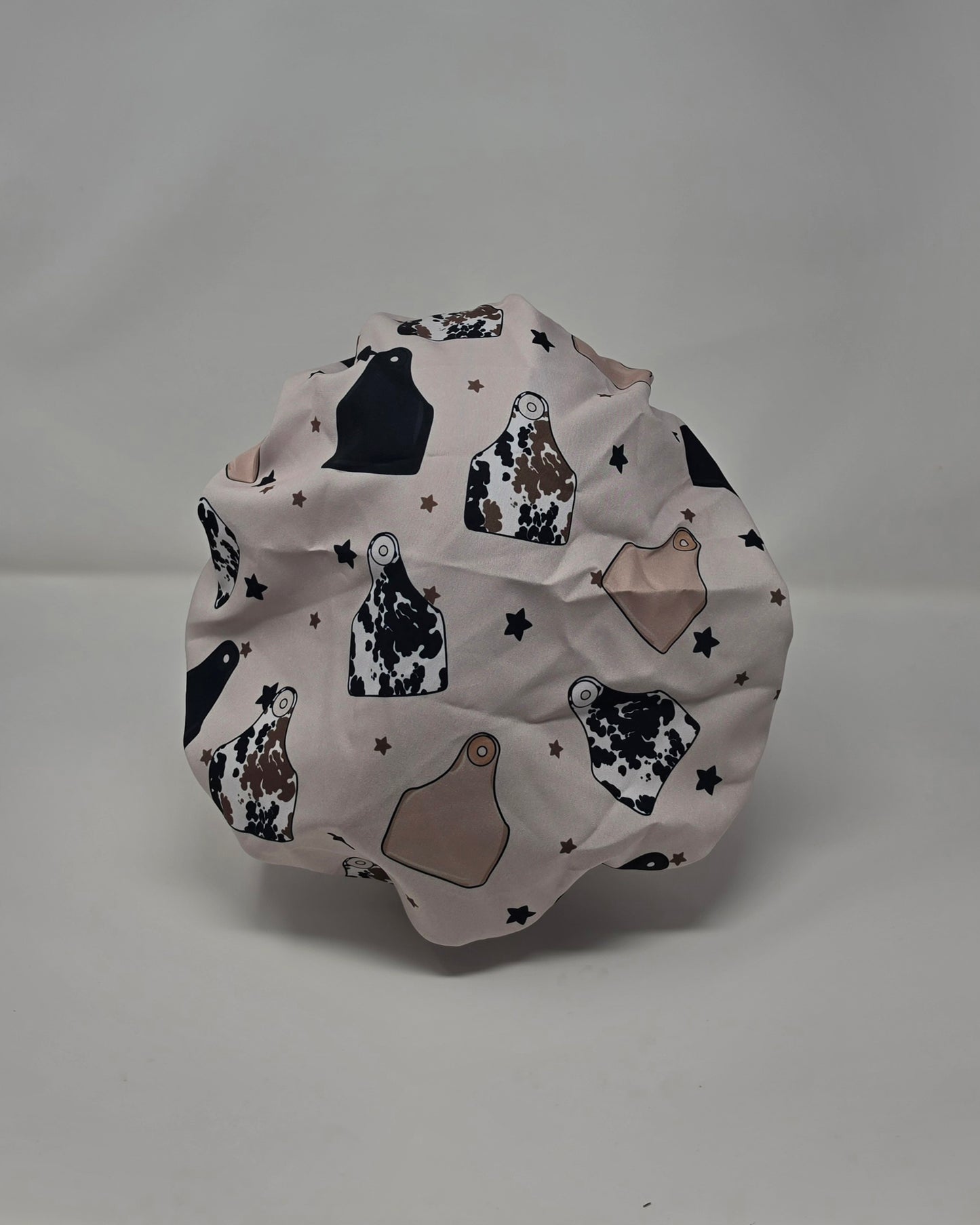 Adjustable Bouffant Scrub Cap. Cow Tags