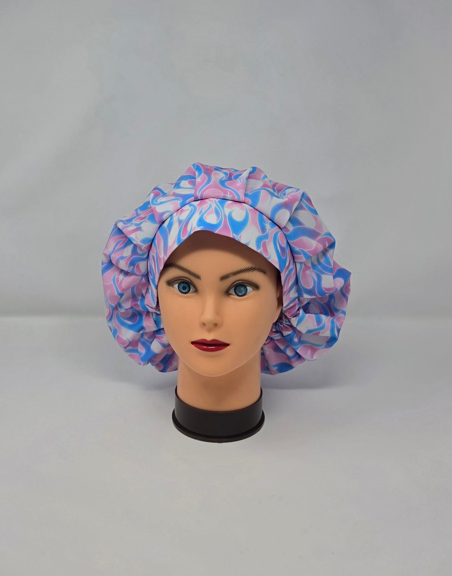 Adjustable Bouffant Scrub Cap. Pink/Blue Flames