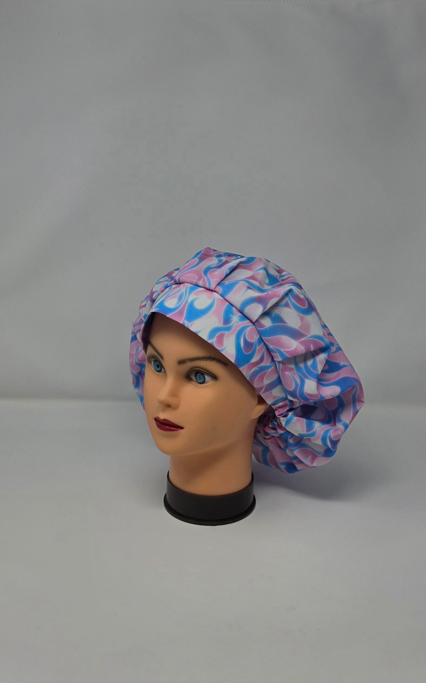 Adjustable Bouffant Scrub Cap. Pink/Blue Flames