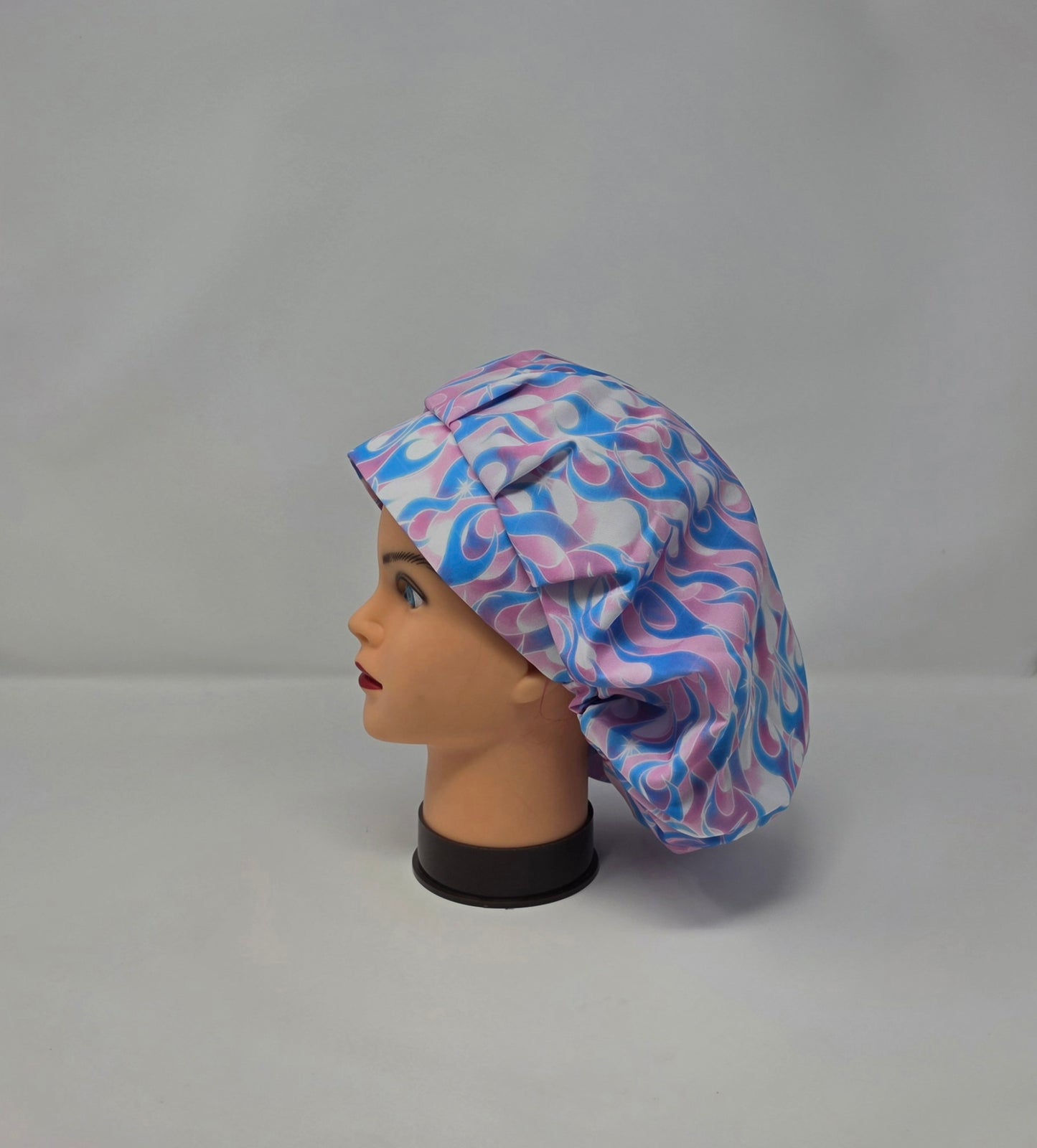 Adjustable Bouffant Scrub Cap. Pink/Blue Flames
