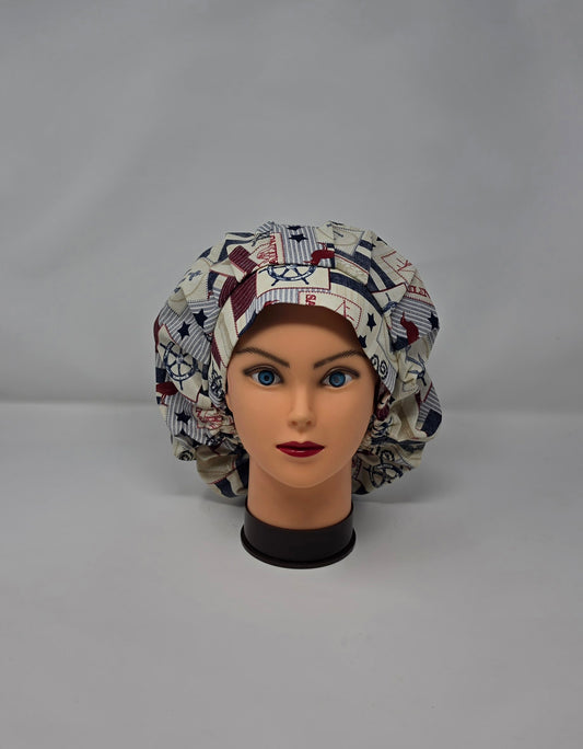 Adjustable Bouffant Scrub Cap. Nautical