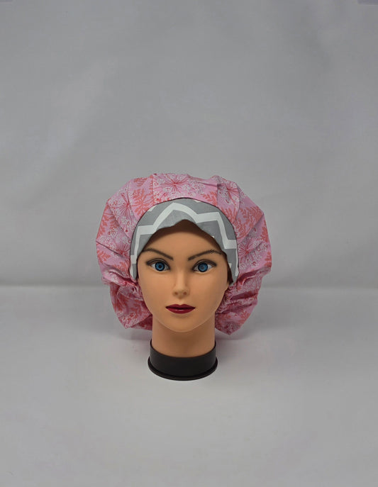 Adjustable Bouffant Scrub Cap. Pink Dandelions