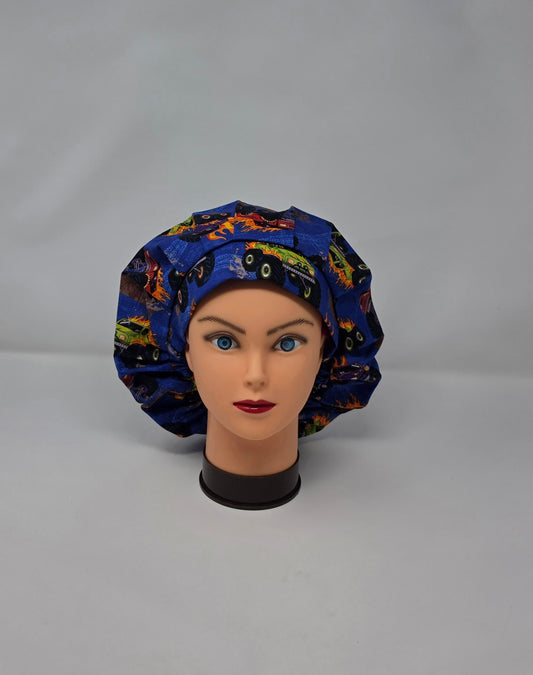 Adjustable Bouffant Scrub Cap. Monster Trucks