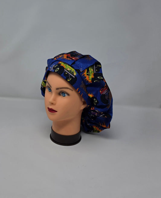 Adjustable Bouffant Scrub Cap. Monster Trucks