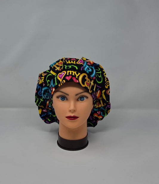 Adjustable Bouffant Scrub Cap. I Love My Cat