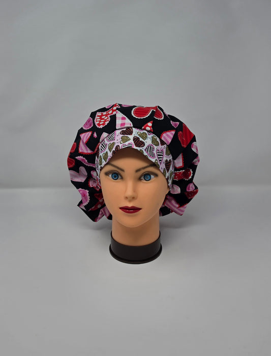 Adjustable Bouffant Scrub Cap. Hearts