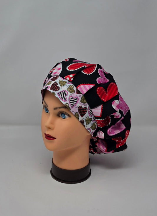 Adjustable Bouffant Scrub Cap. Hearts
