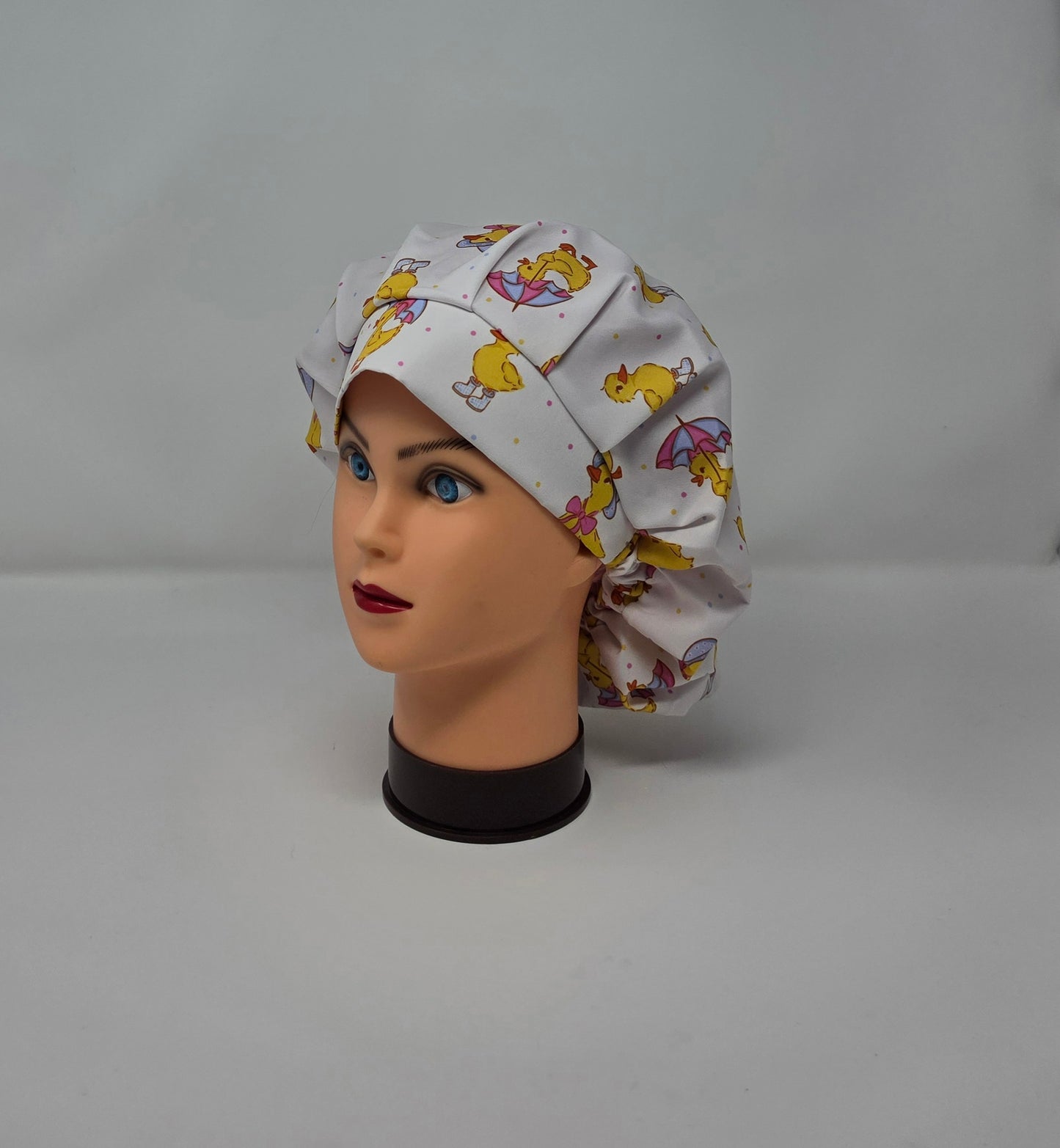 Adjustable Bouffant Scrub Cap. Ducks in Rainboots