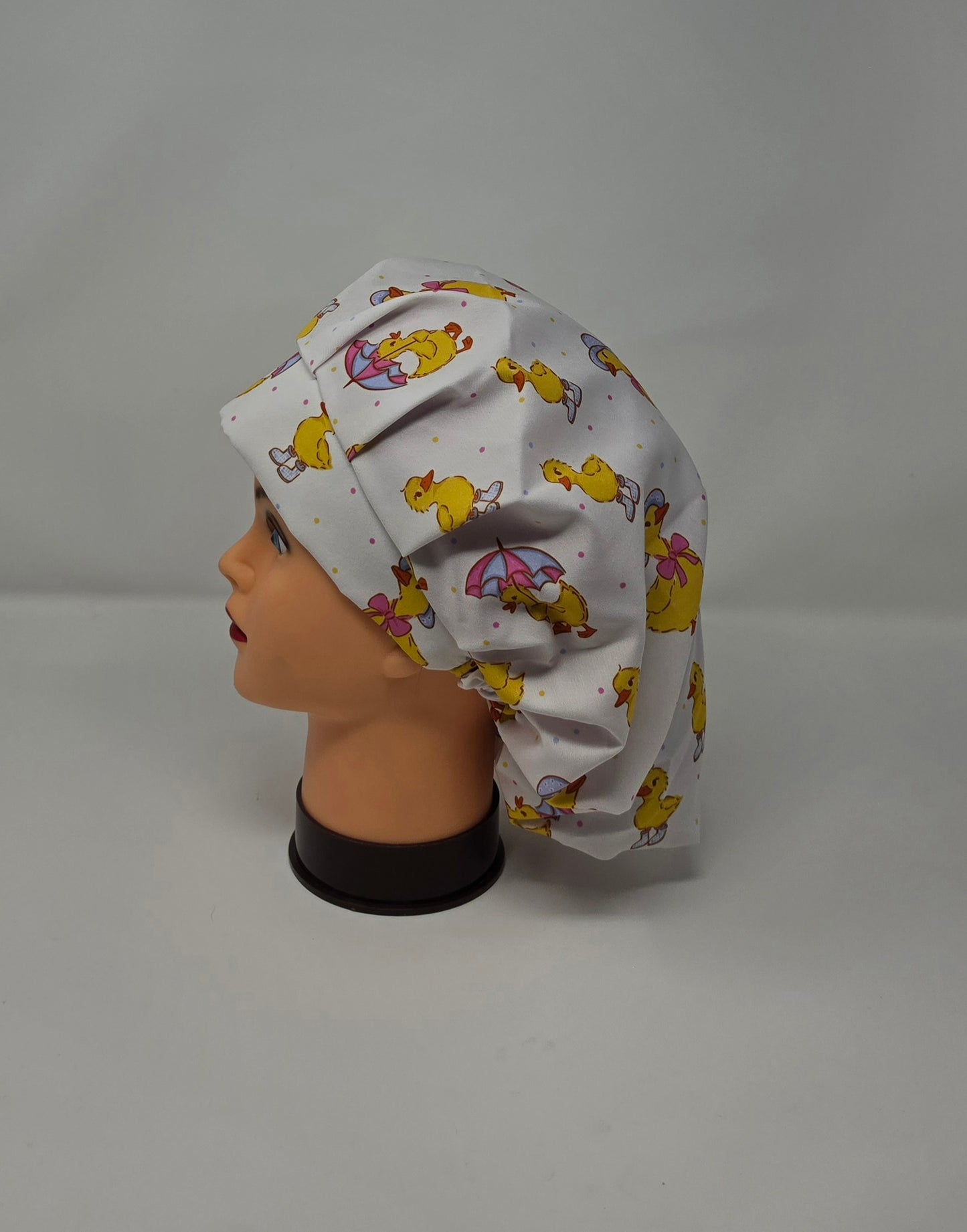Adjustable Bouffant Scrub Cap. Ducks in Rainboots