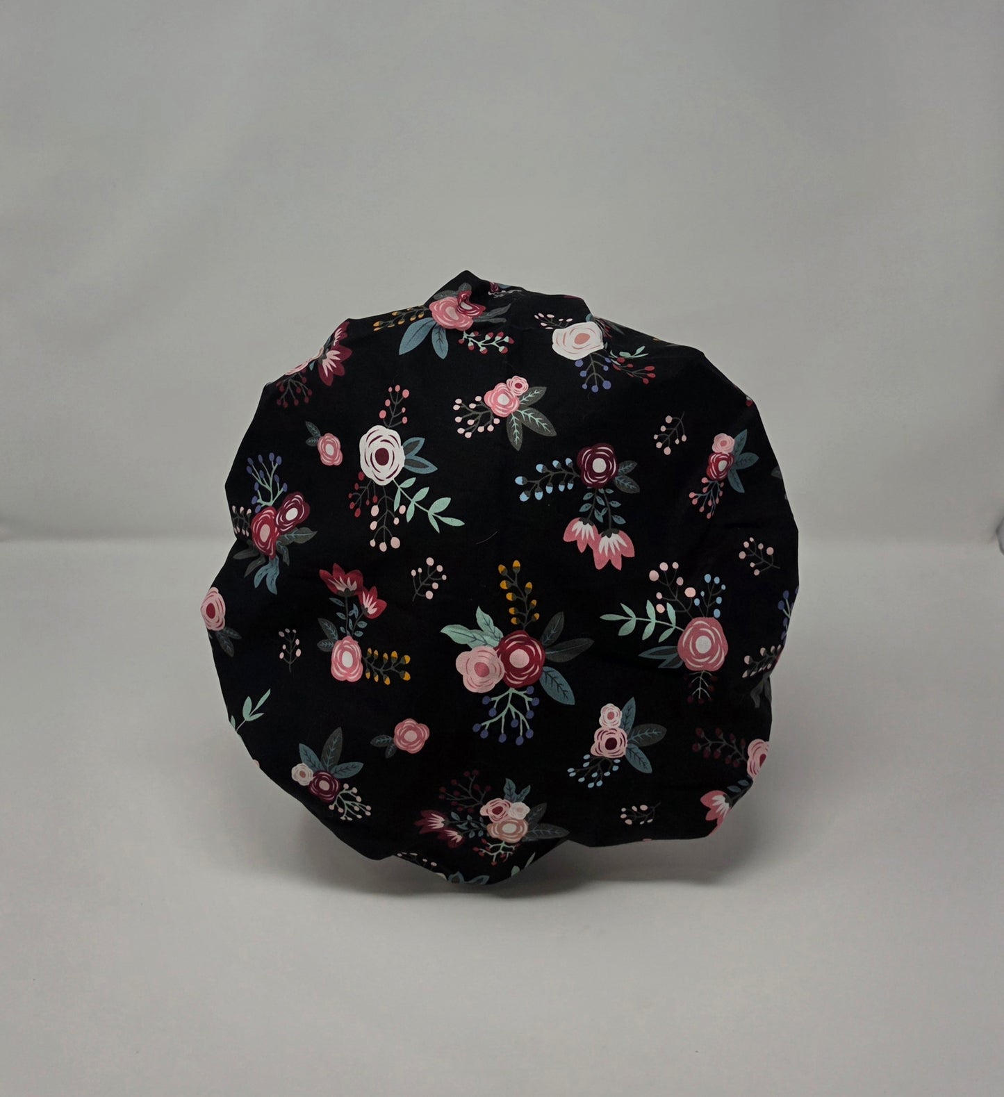 Adjustable Bouffant Scrub Cap. Pink/Black Floral
