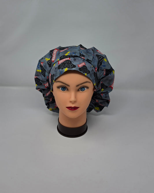 Adjustable bouffant scrub cap. Black Cloud