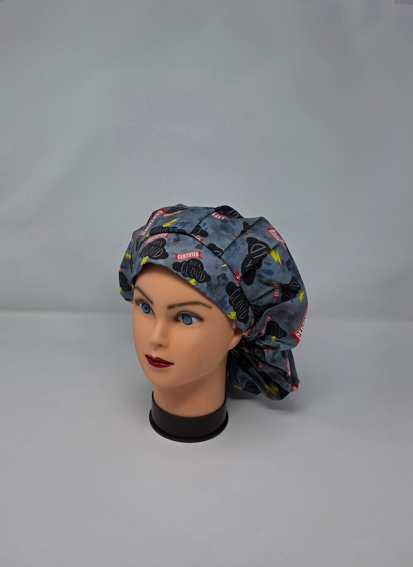 Adjustable bouffant scrub cap. Black Cloud