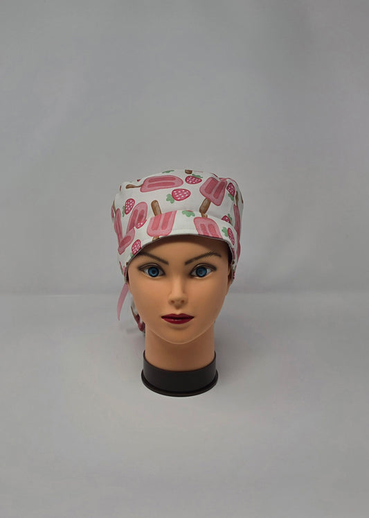 Ponytail Scrub Cap. Strawberries and popsicles