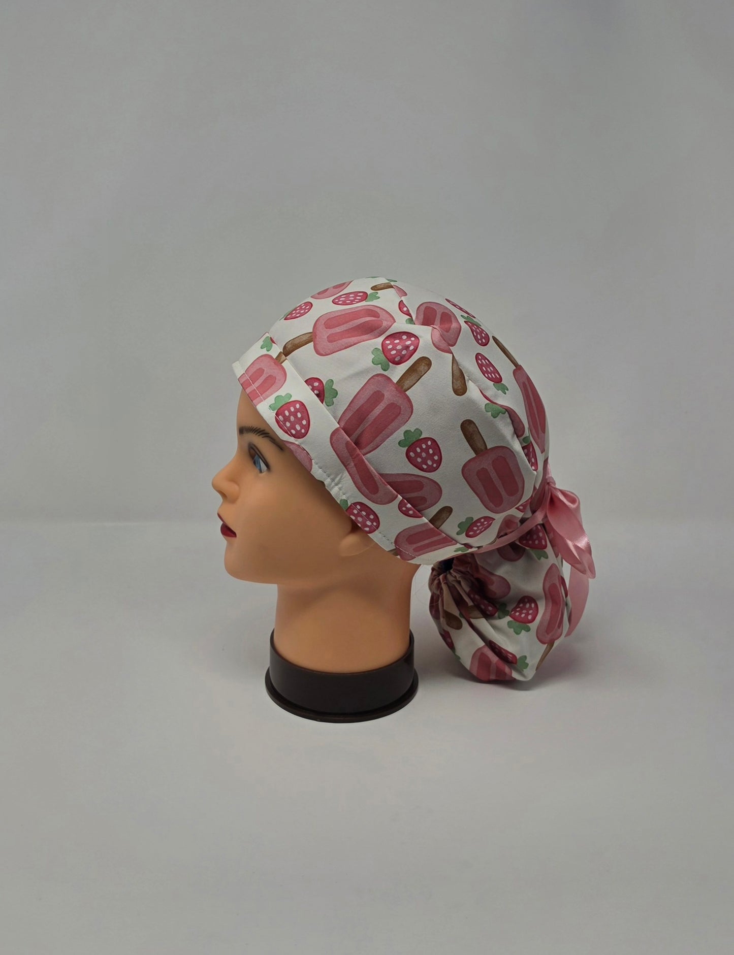 Ponytail Scrub Cap. Strawberries and popsicles