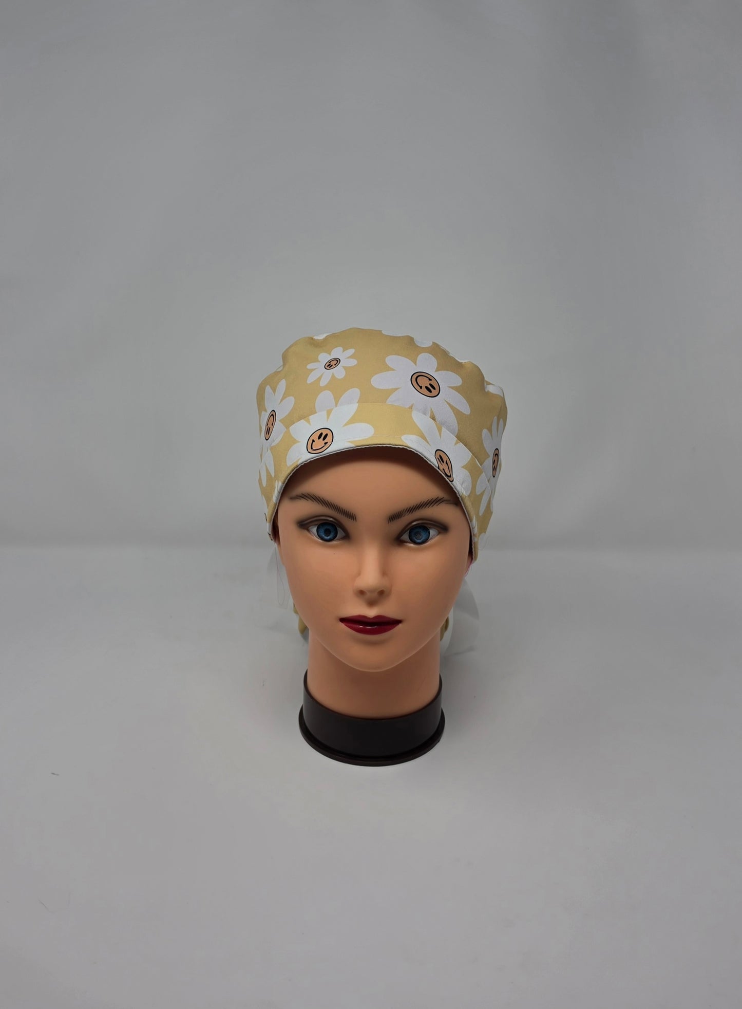 Ponytail Scrub Cap/ Smile Face Flowers