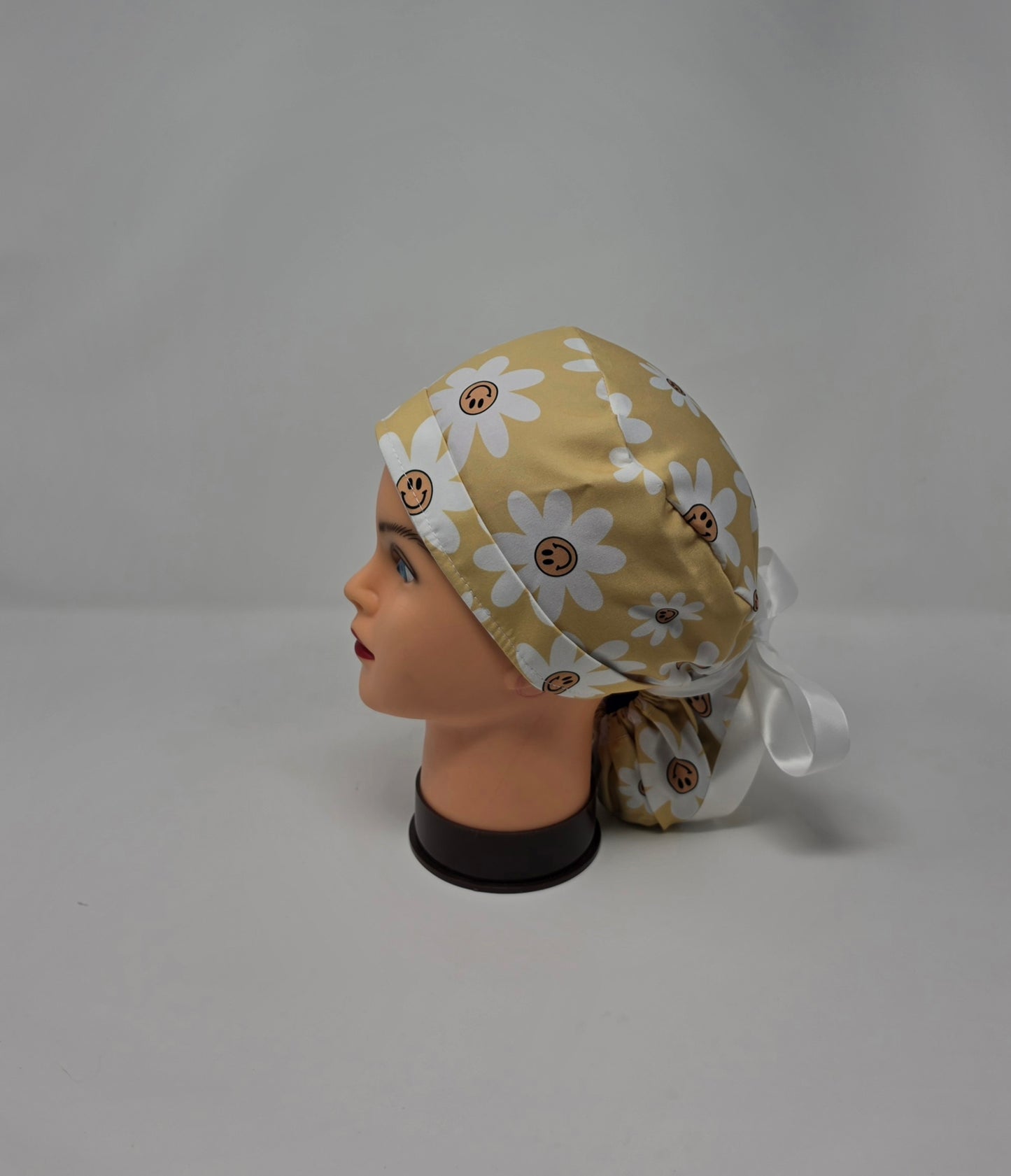 Ponytail Scrub Cap/ Smile Face Flowers
