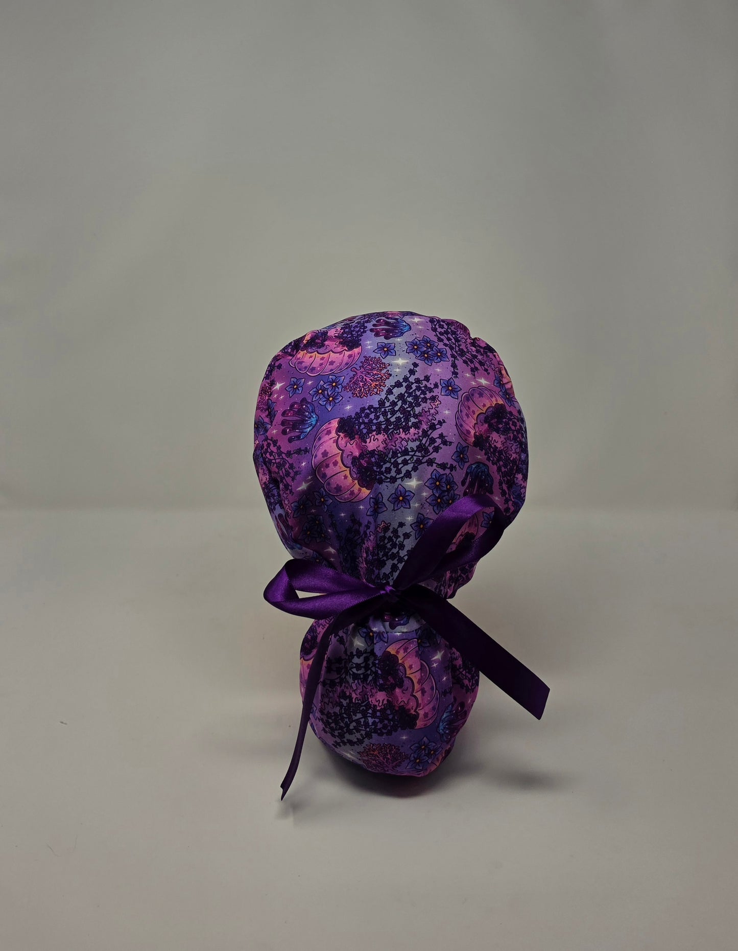 Ponytail Scrub Cap. Purple Jellyfish