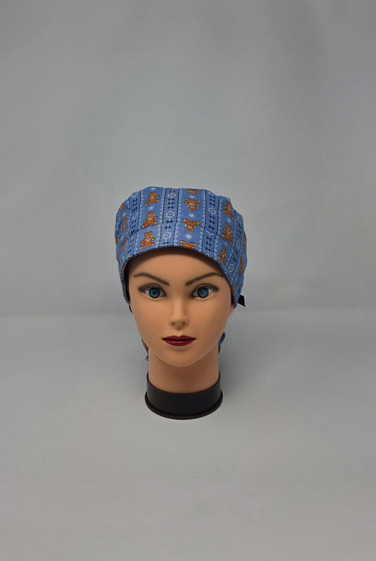 Ponytail Scrub Cap. Vintage Teddy Bear