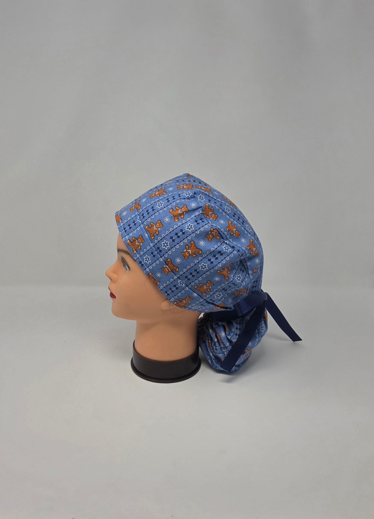 Ponytail Scrub Cap. Vintage Teddy Bear