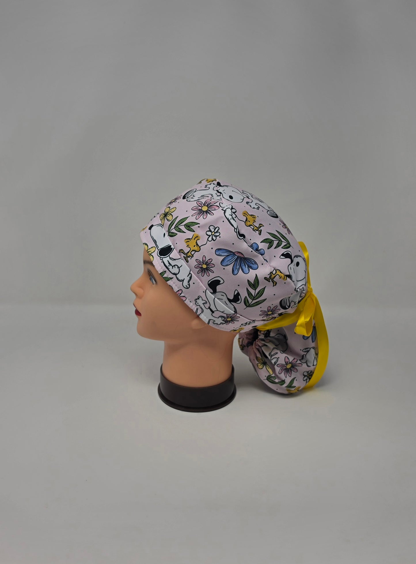 Ponytail Scrub Cap. White dog