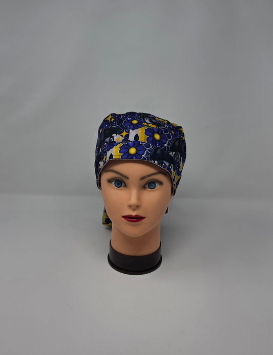 Ponytail Scrub Cap. Black Ducks