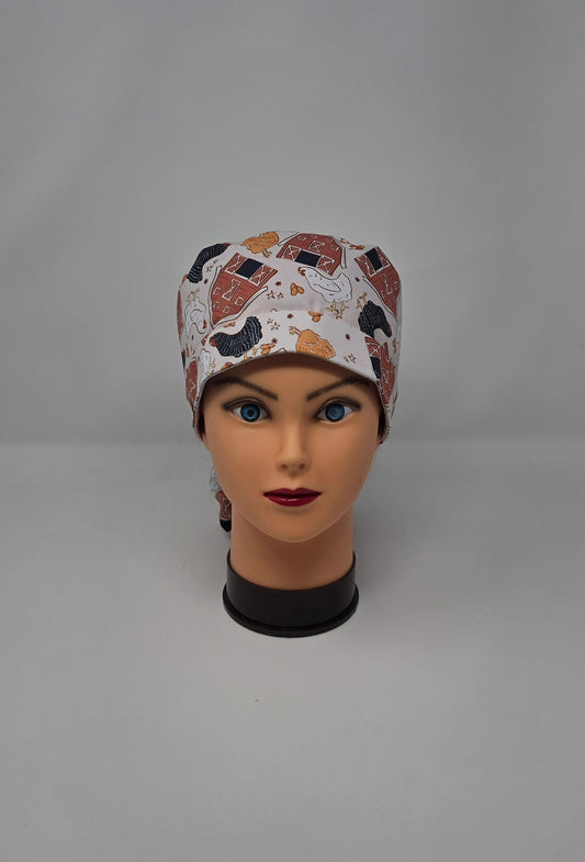 Ponytail Scrub Cap. Chickens