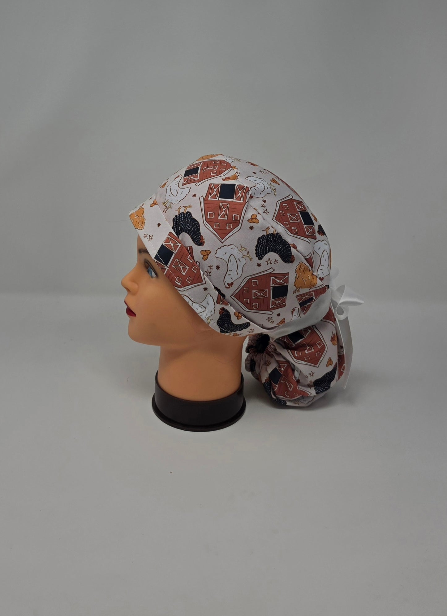 Ponytail Scrub Cap. Chickens