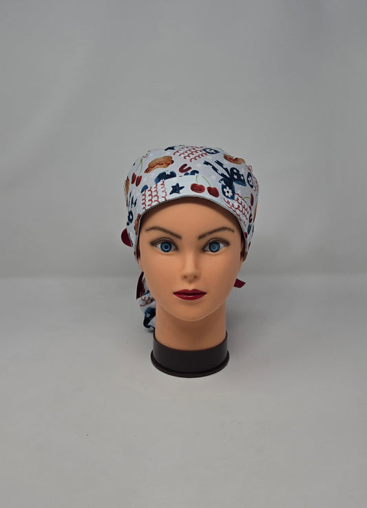 Ponytail Scrub Cap. Hotdog USA