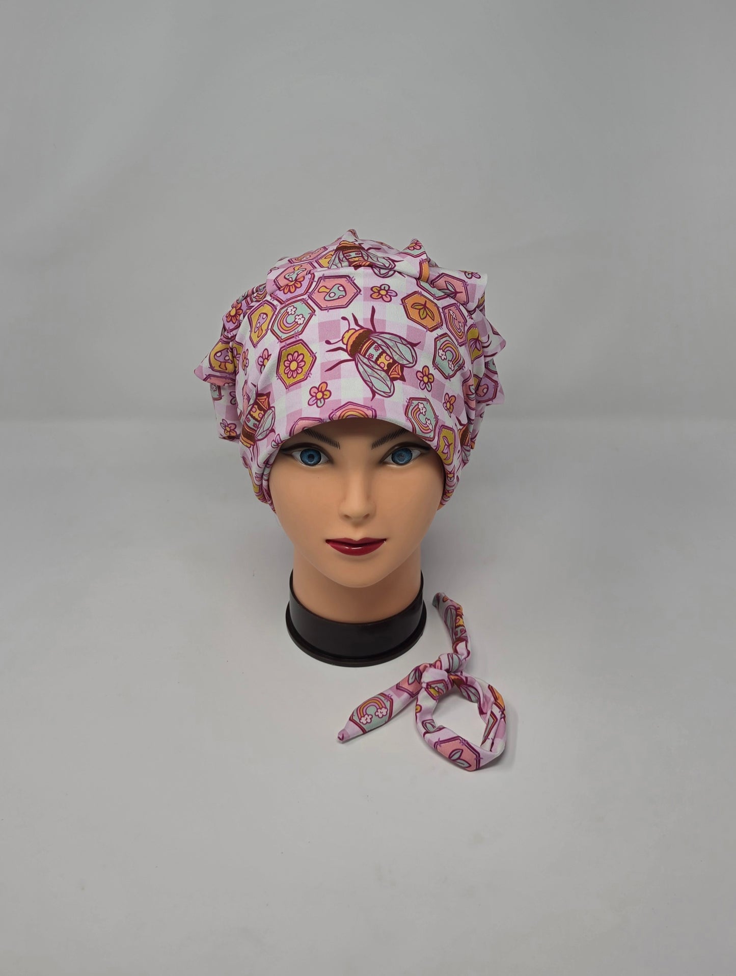 Headband Scrub Cap. Pink Bees