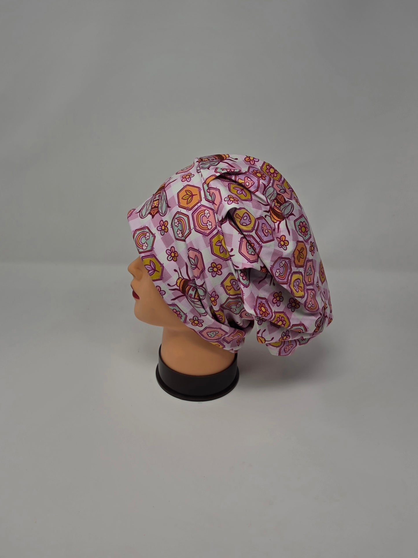 Headband Scrub Cap. Pink Bees