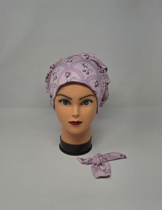 Headband Scrub Cap. Pink Geese