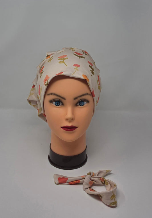 Headband Scrub Cap. Neutral Floral