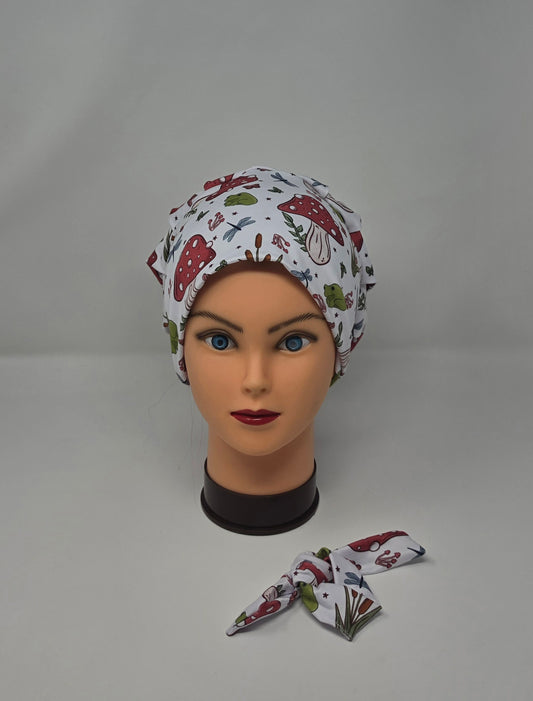 Headband Scrub Cap. Mushroom Frogs