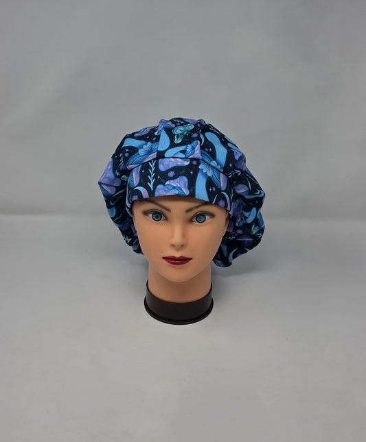 Adjustable DBP Bouffant Scrub Cap. Blue/Purple Mushrooms