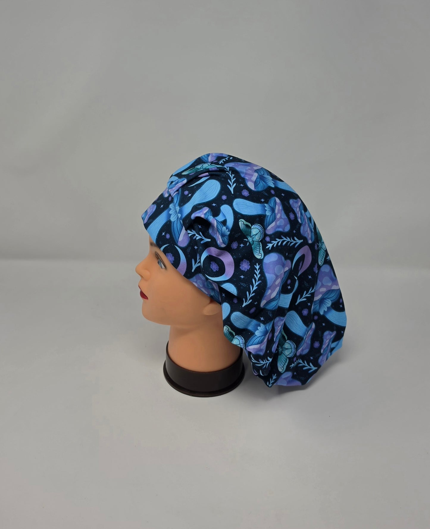 Adjustable DBP Bouffant Scrub Cap. Blue/Purple Mushrooms