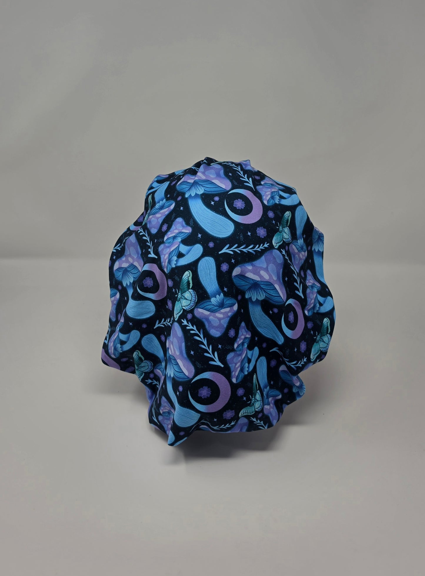 Adjustable DBP Bouffant Scrub Cap. Blue/Purple Mushrooms
