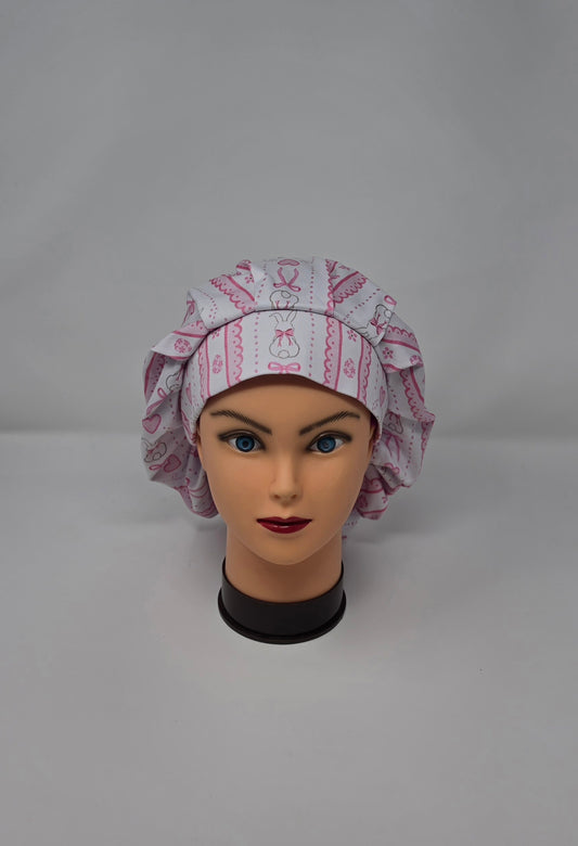 Adjustable DBP Bouffant Scrub Cap. Pink Bunny