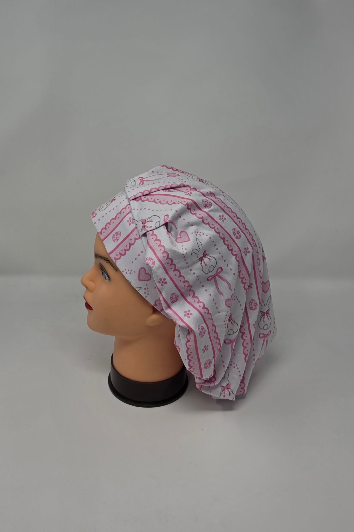 Adjustable DBP Bouffant Scrub Cap. Pink Bunny
