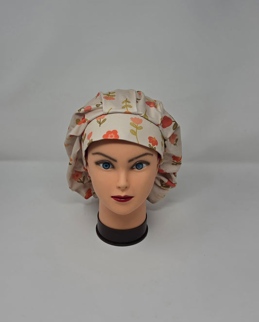 Adjustable DBP Bouffant Scrub Cap. Neutral Floral 2