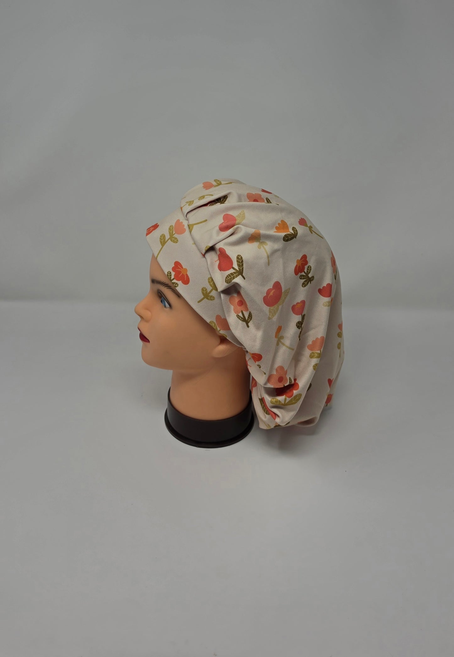 Adjustable DBP Bouffant Scrub Cap. Neutral Floral 2