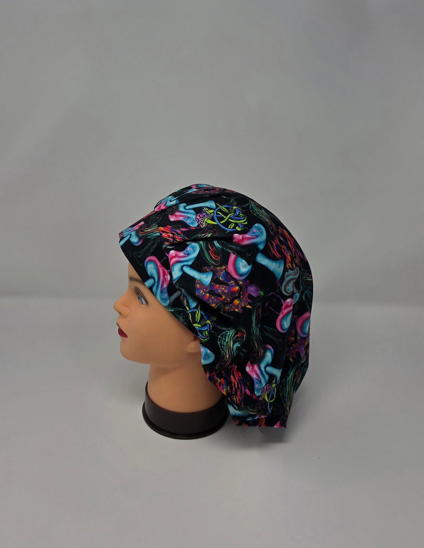 Adjustable DBP Bouffant Scrub Cap. Neon Mushrooms