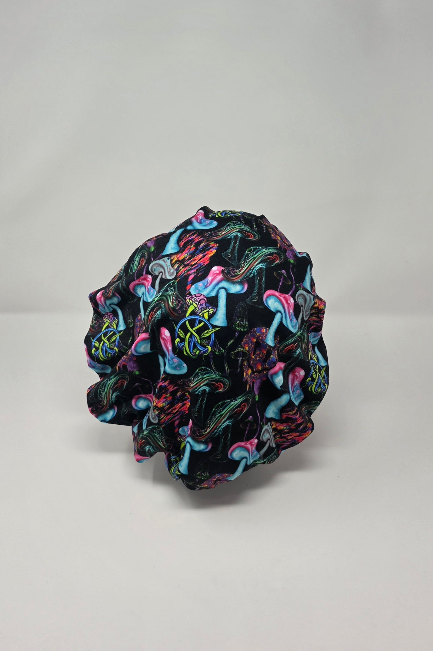 Adjustable DBP Bouffant Scrub Cap. Neon Mushrooms