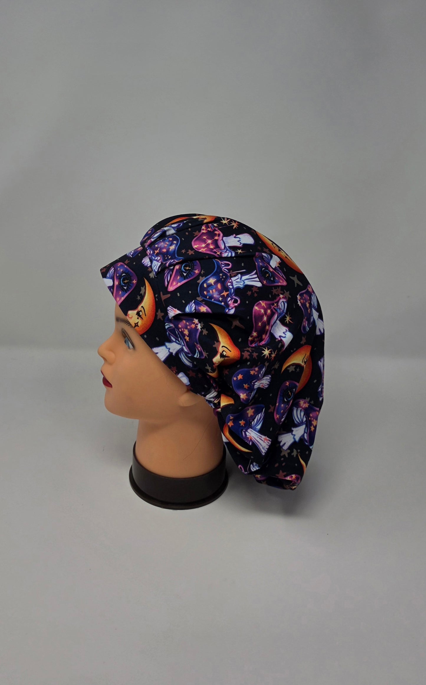 Adjustable DBP Bouffant Scrub Cap. Moon & Mushrooms