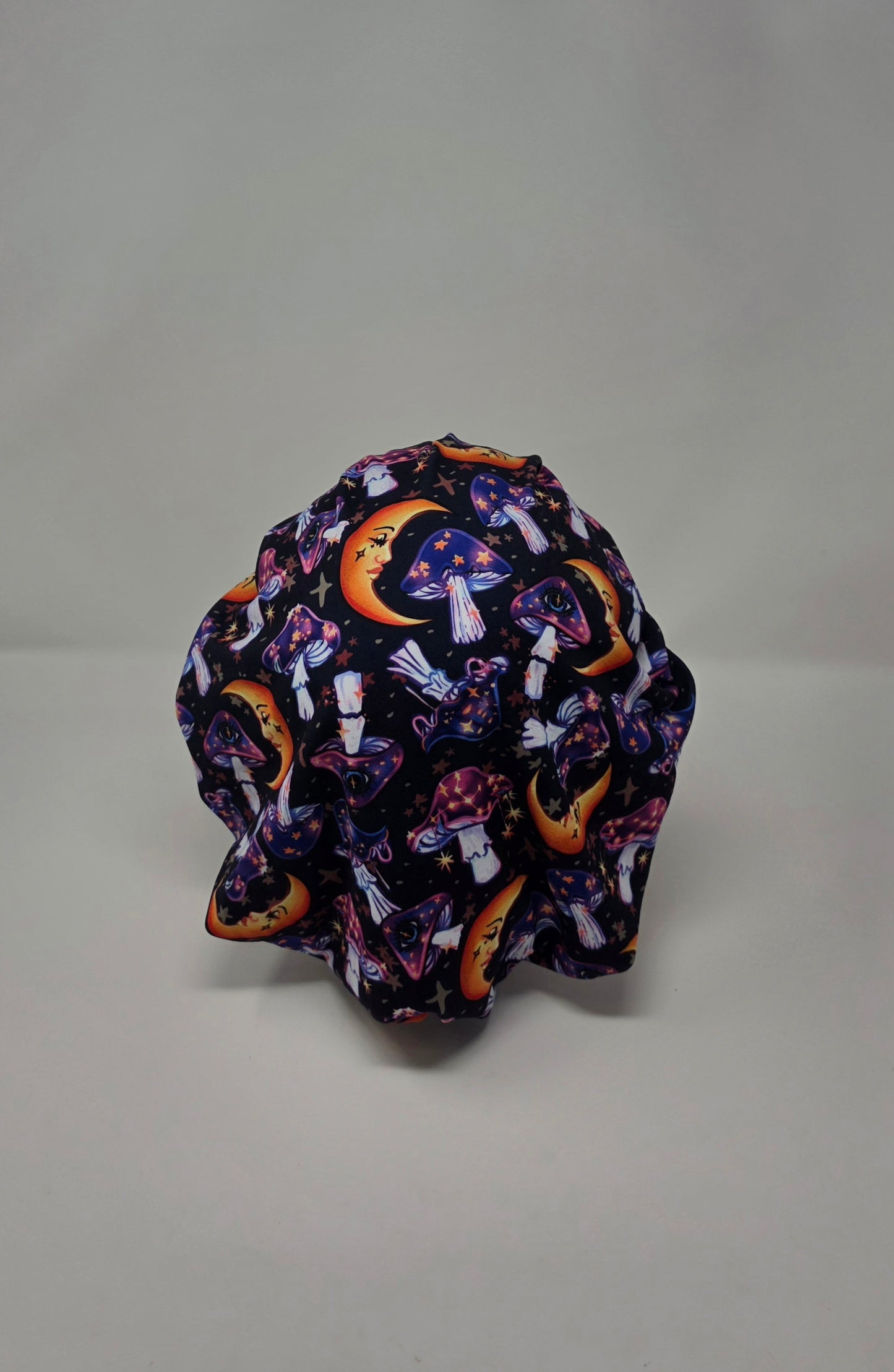 Adjustable DBP Bouffant Scrub Cap. Moon & Mushrooms